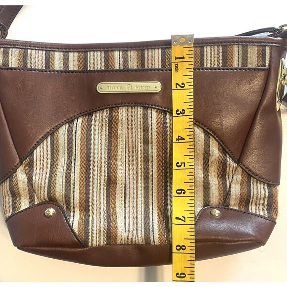 Etienne Aigner Brown Striped Bag Womens Leather Trim Handbag Purse - Picture 13 of 14